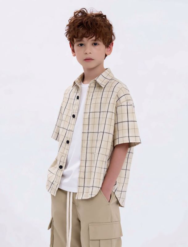 Camicia oversize premium BAMBINO fantasia beige Camicia oversize premium BAMBINO fantasia beige