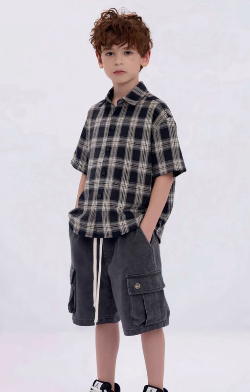 Camicia oversize premium BAMBINO fantasia nero Camicia oversize premium BAMBINO fantasia nero
