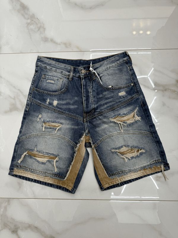 Pantaloncini jeans bermuda distressed Premium blu beige