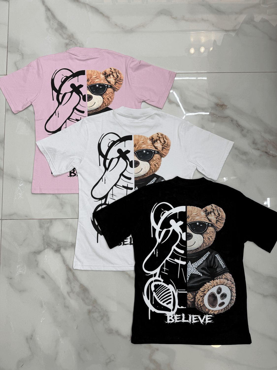 T-shirt oversize con stampa "Believe" BAMBINO 3 colori