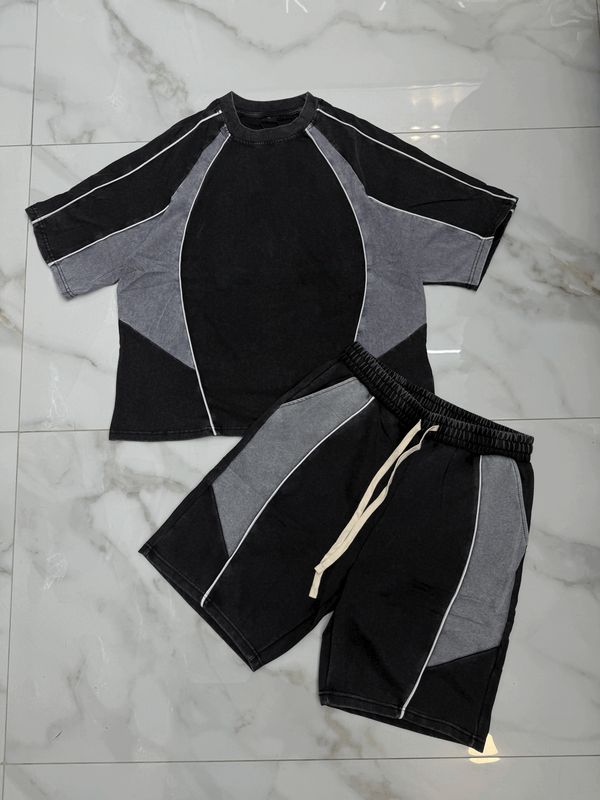 Completo corto oversize stone wash nero