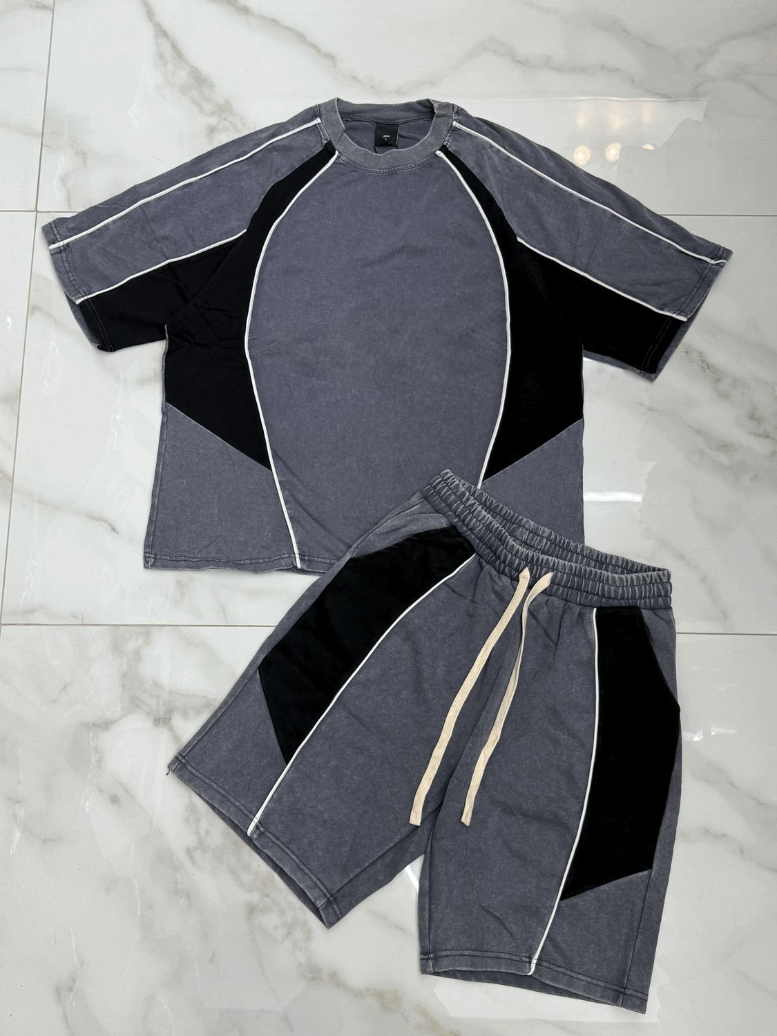 Completo corto oversize stone wash grigio