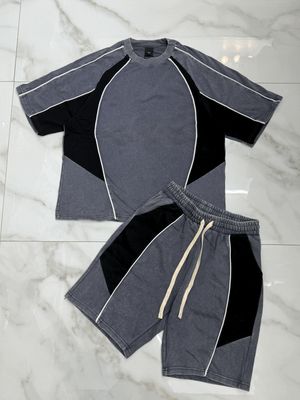 Completo corto oversize stone wash grigio