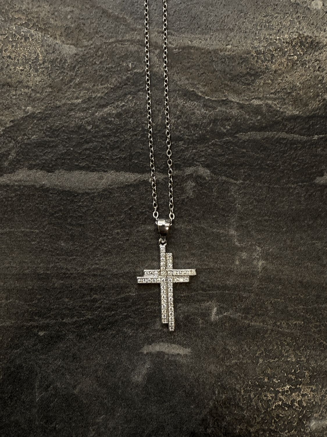 Collana croce con diamanti argento