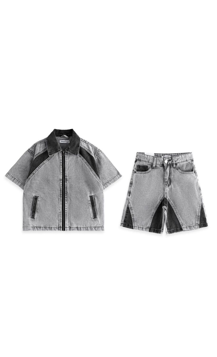 Completo jeans BAMBINO grigio e nero