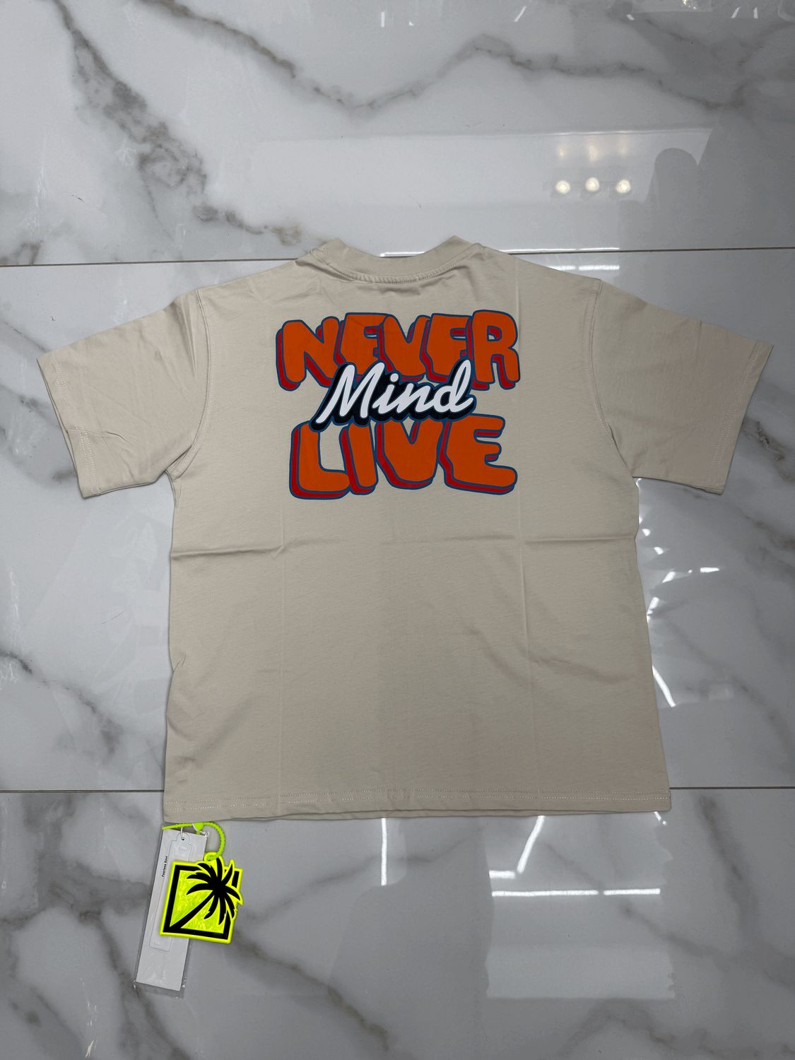 T-shirt con stampa never mind live oversize BAMBINO beige