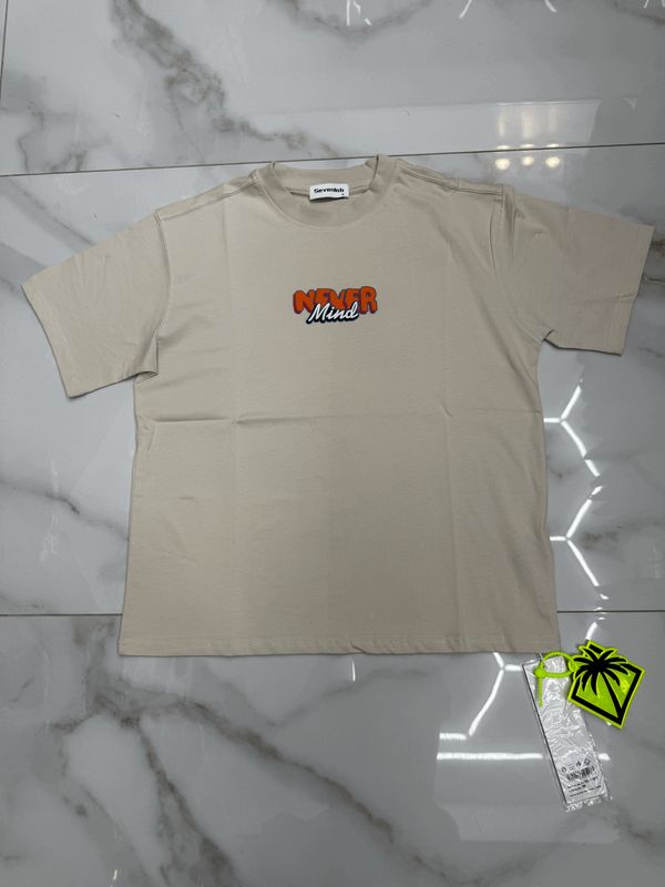 T-shirt con stampa 'never mind live' oversize BAMBINO beige