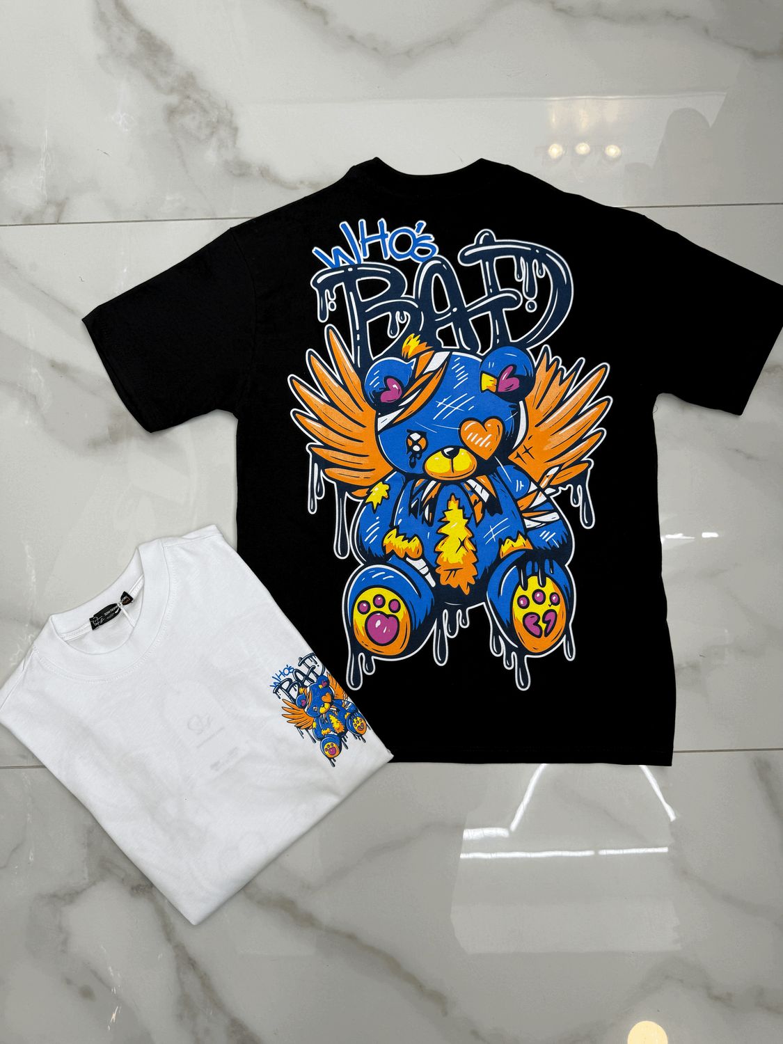 T-shirt con stampa oversize BAMBINO Who's Bad nero e arancione