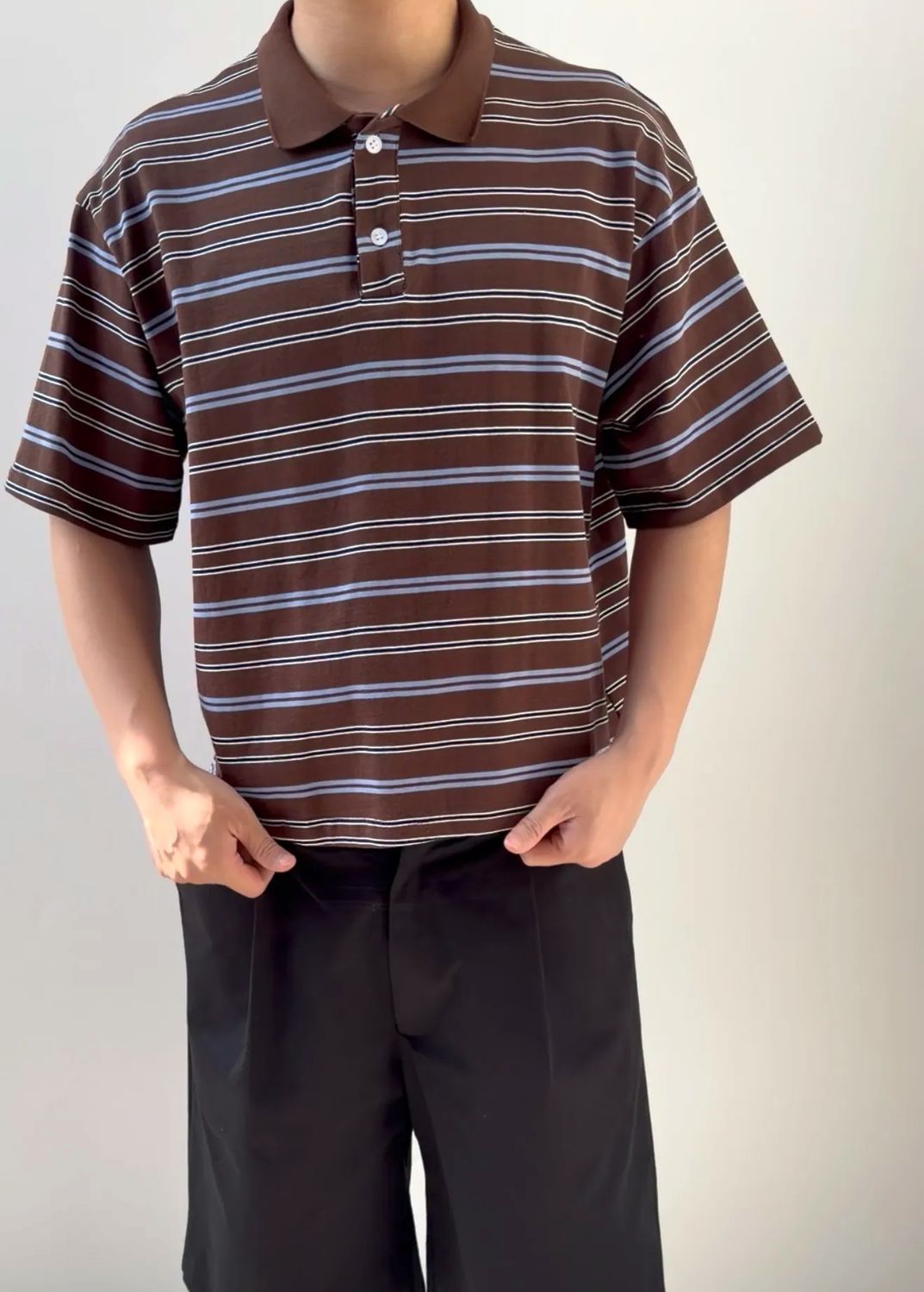 Polo a righe premium miu marrone