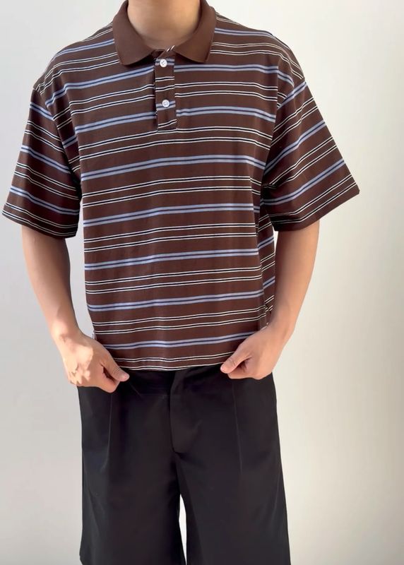 Polo a righe premium miu marrone