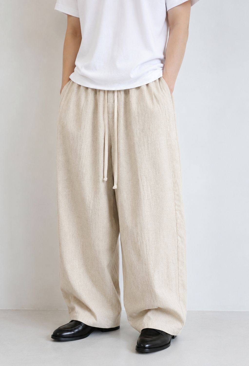 Pantaloni eleganti di lino Fondo largo con pence beige