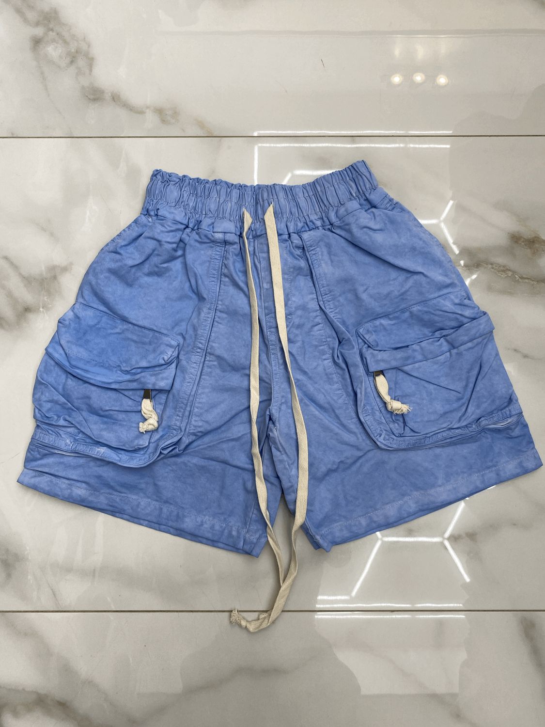 Pantaloncini oversize premium stone wash BAMBINO celeste