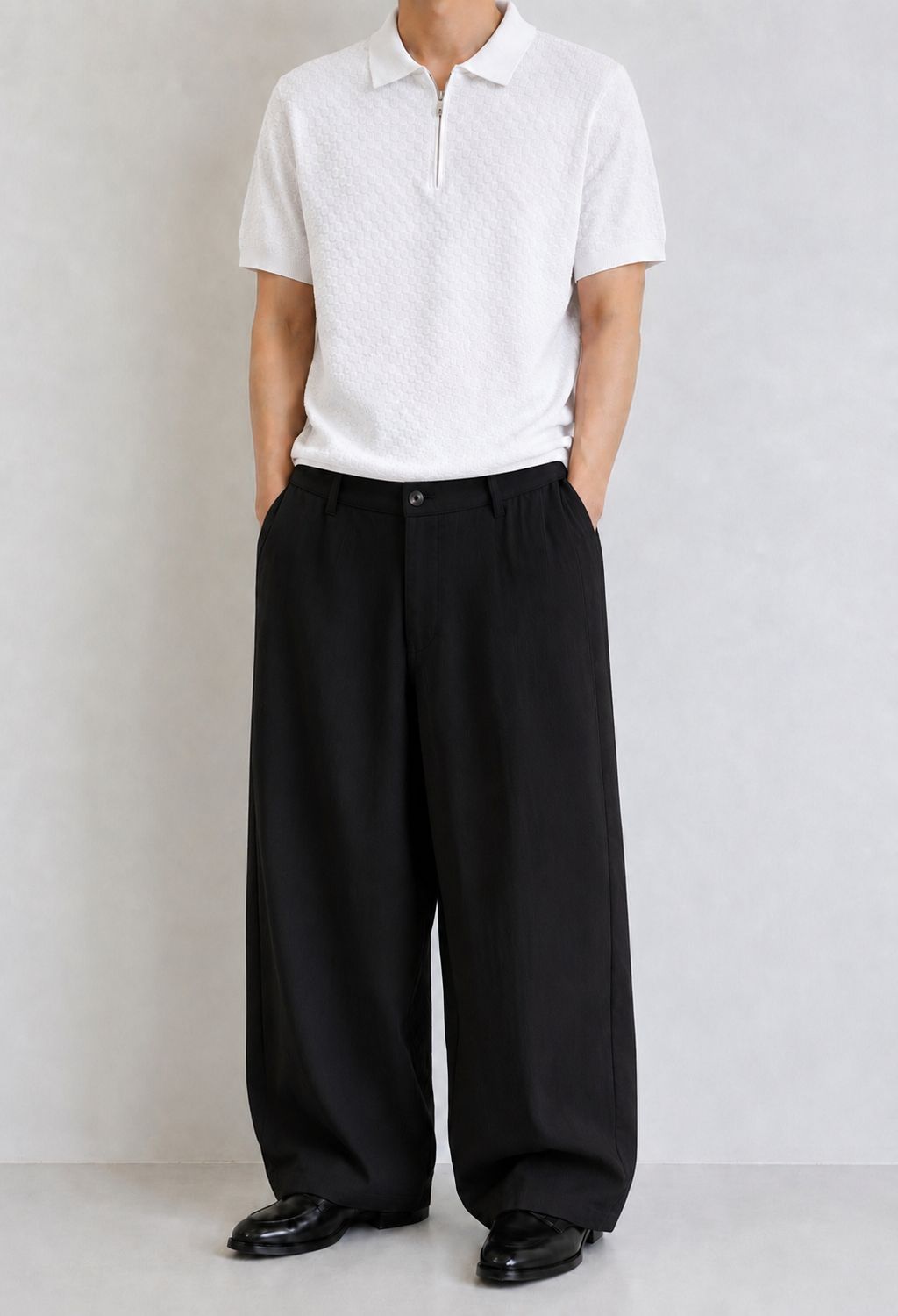 Pantaloni eleganti di lino Fondo largo con pence nero