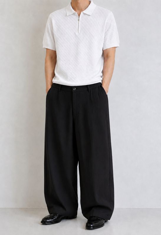 Pantaloni eleganti di lino Fondo largo con pence nero
