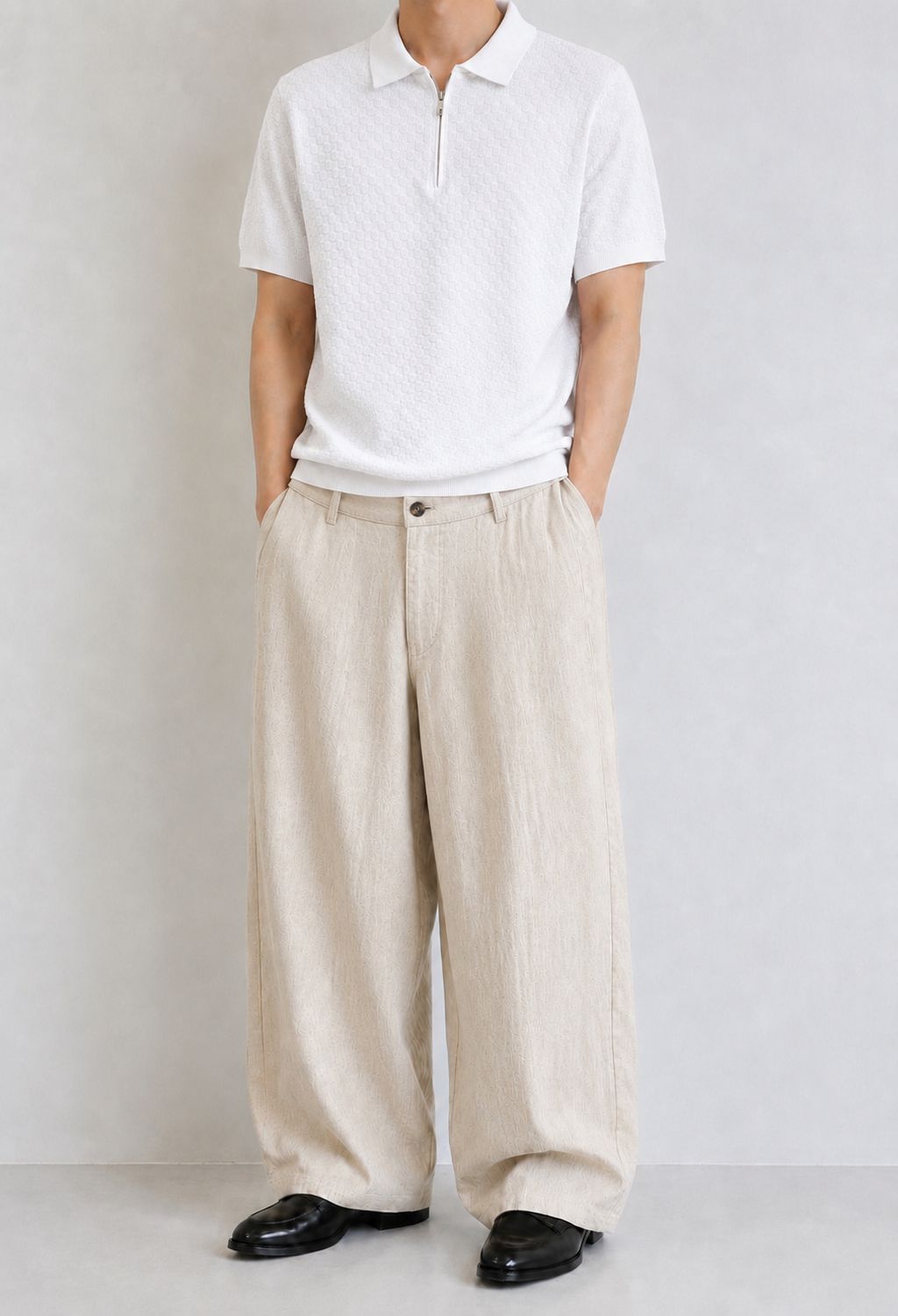 Pantaloni eleganti di lino Fondo largo con pence beige