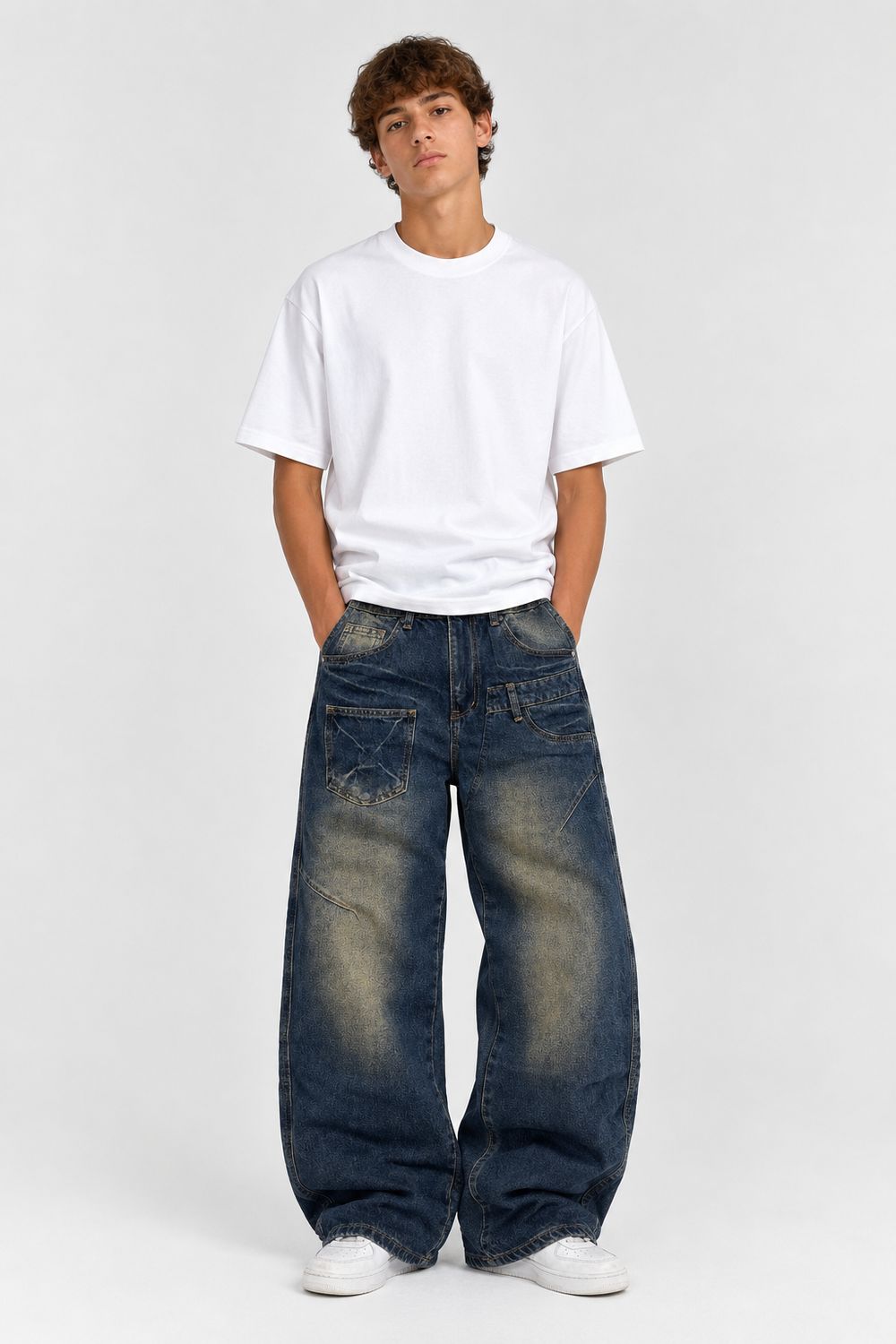 Jeans Balloon BAMBINO blu beige con tasche