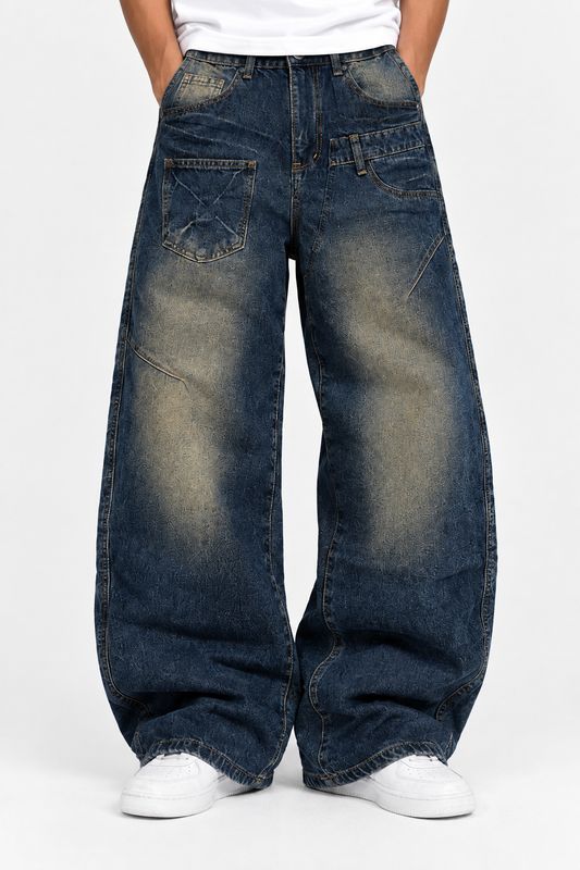 Jeans Balloon BAMBINO blu beige con tasche