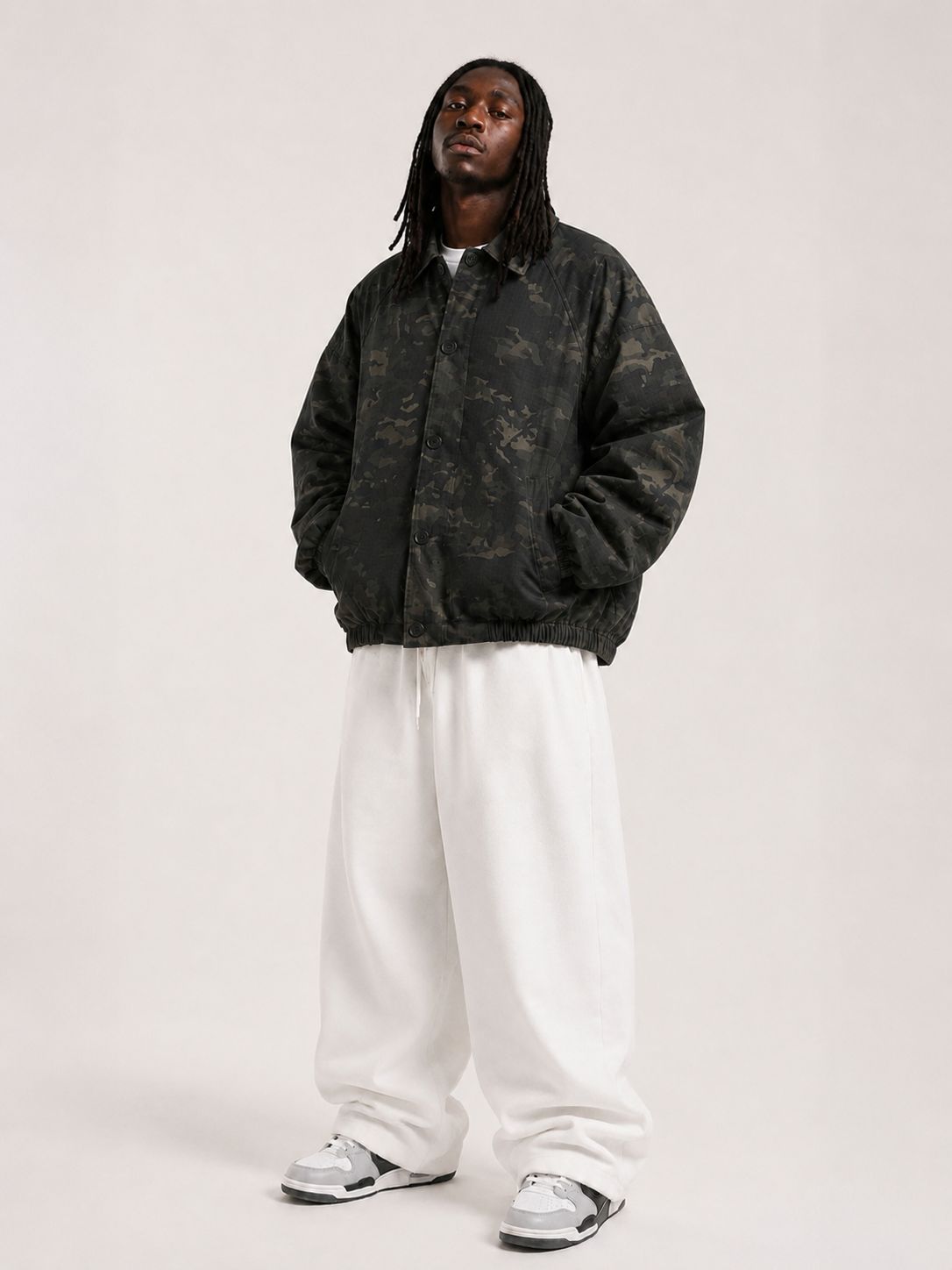 Giacca oversize camo verde scuro