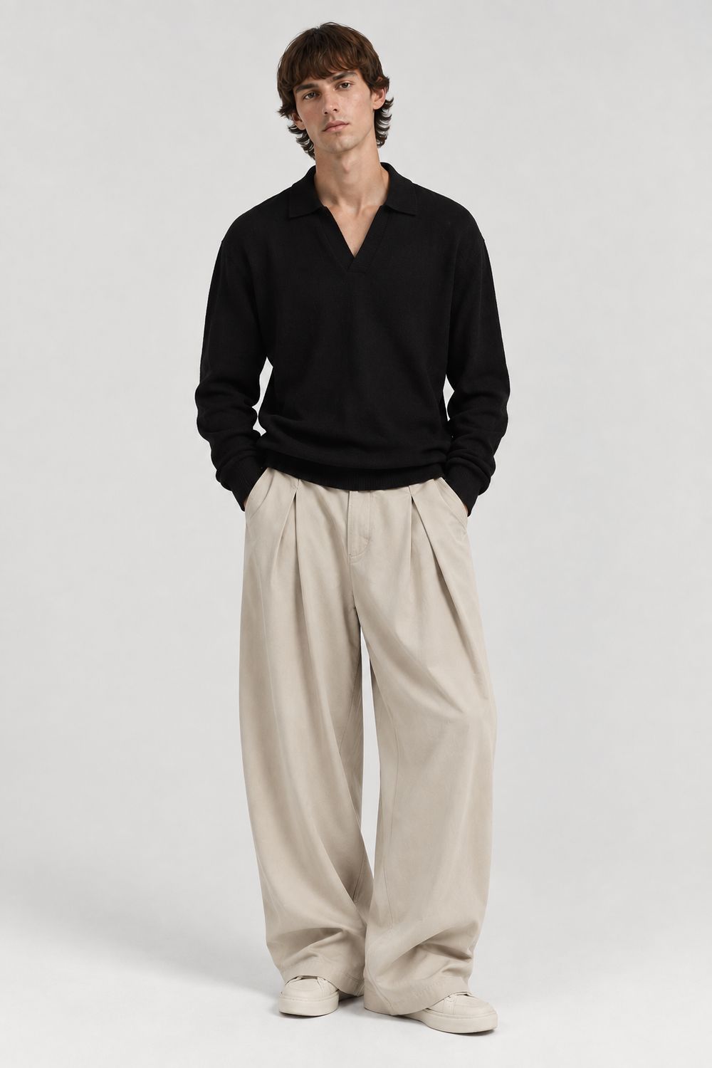 Pantaloni eleganti Fondo largo con pence Beige Pantaloni eleganti Fondo largo con pence Beige