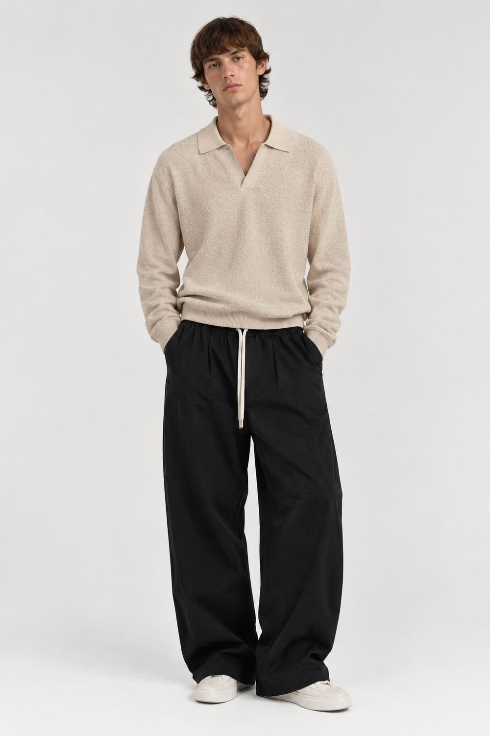 Pantaloni eleganti Fondo largo con pence nero