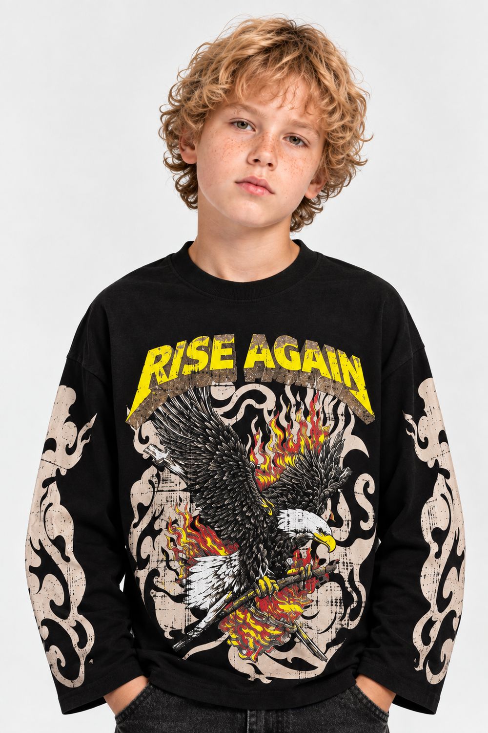 t-shirt longsleeve oversize nera BAMBINO