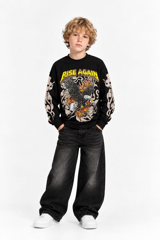 t-shirt longsleeve oversize nera BAMBINO