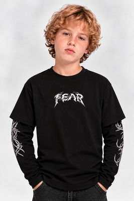 t-shirt longsleeve 'FEAR' nera BAMBINO t-shirt longsleeve 'FEAR' nera BAMBINO
