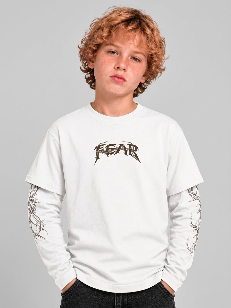t-shirt longsleeve 'FEAR' bianca BAMBINO