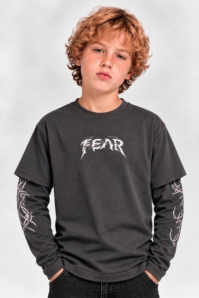 t-shirt longsleeve 'FEAR' grigio piombo BAMBINO t-shirt longsleeve 'FEAR' grigio piombo BAMBINO
