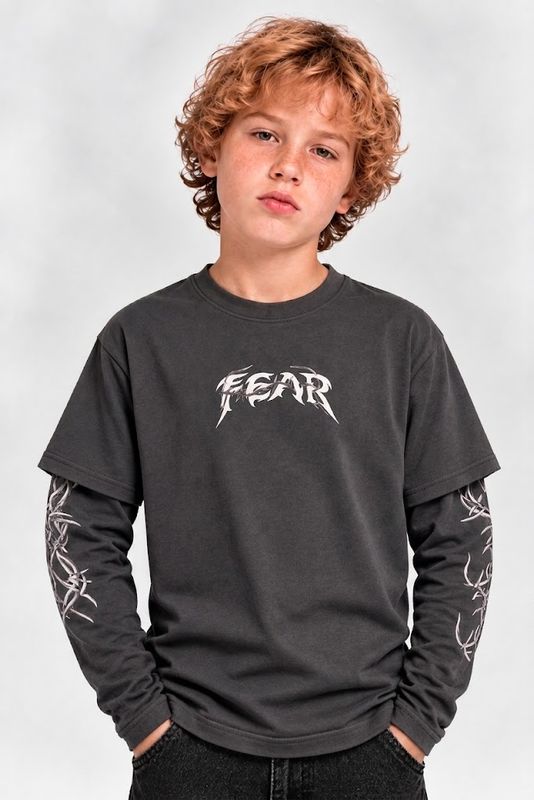 t-shirt longsleeve 'FEAR' grigio piombo BAMBINO