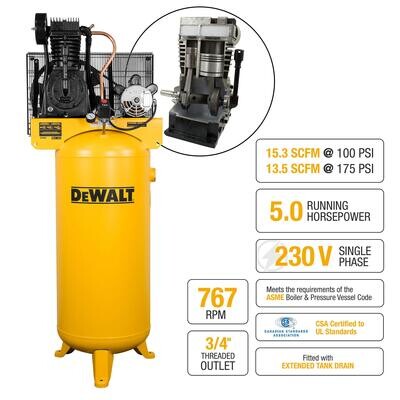 Compresor de aire de dos etapas DeWalt DXCMV5076055 de 60 galones y 5 hp