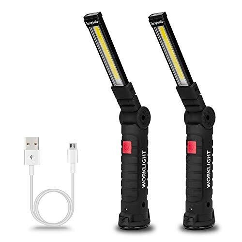 Lmaytech Regalos para Hombres, Paquete de 2 Luces de Trabajo LED Recargables Negras con Luces de Trabajo Magnéticas