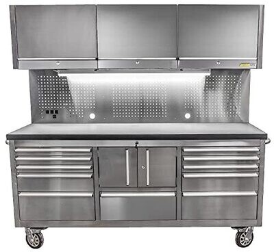 JEGS 72 in. Stainless Steel Tool Cabinet Includes (11) Drawers (4) Cabinet