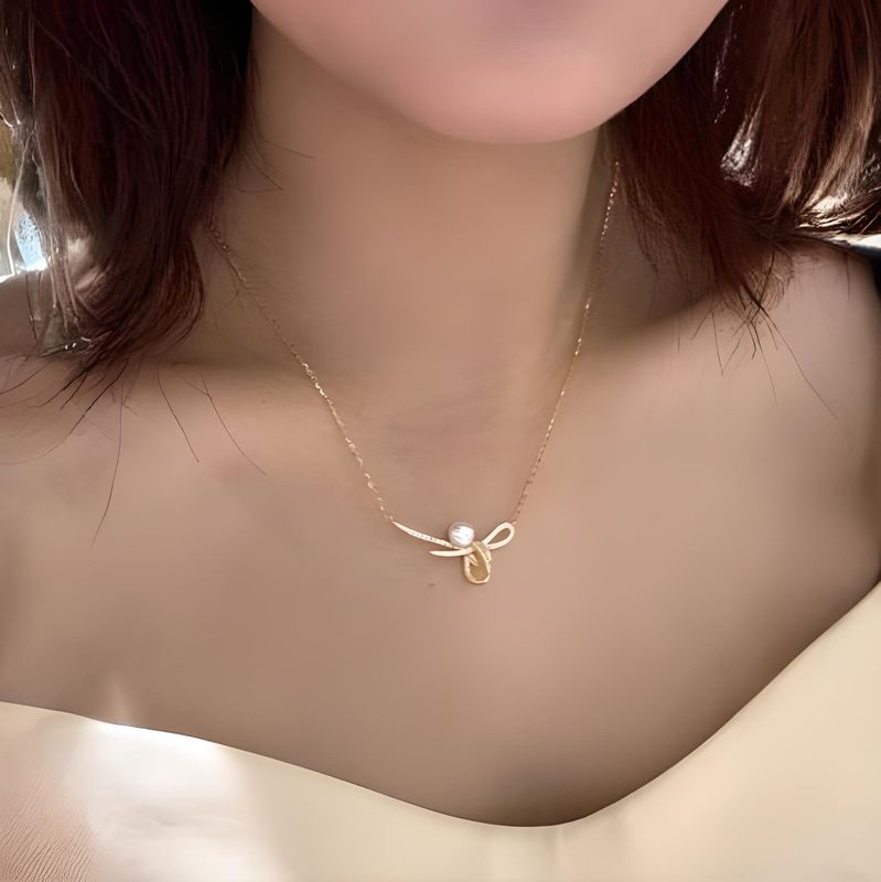 Pearl &amp; Bow Pendant Silver and Gold Plated Bow Pearl Necklace Bespoke 925 Sterling Silver Bow Pearl Necklace Chain Jewelry Gift