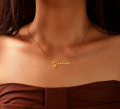 Custom Name Necklace 24K Plated Gold