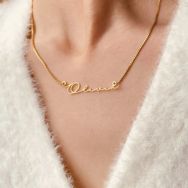 Bespoke Personalized 14K Plated Gold Name Necklace Custom Gold Name Necklace