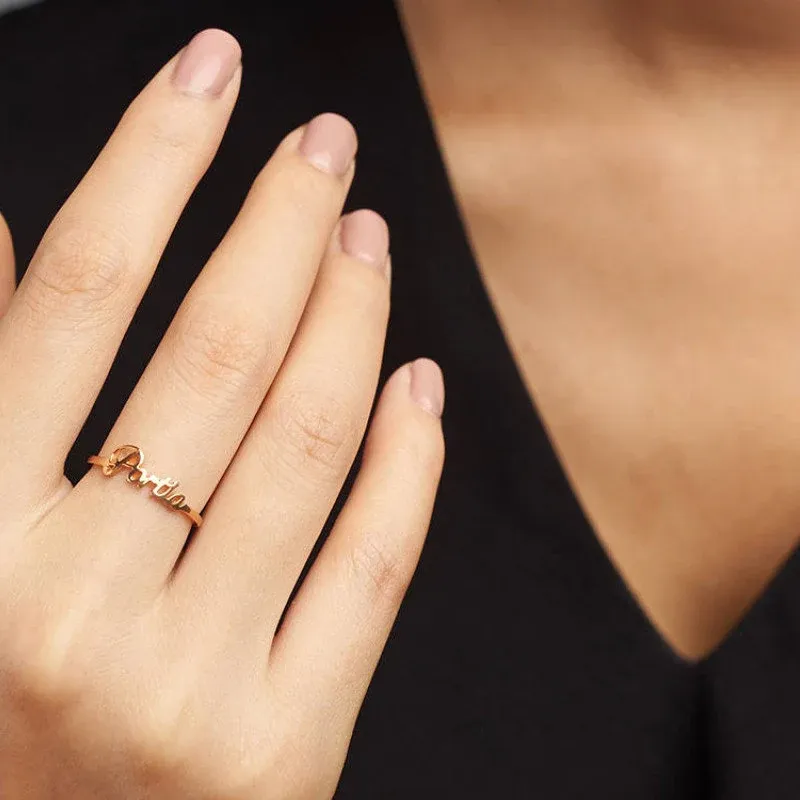 Bespoke Custom Name Ring Jewelry Gifts for Women 14K Gold Handmade Gifts for Her Customizable Gold Ring Name Jewelry Dainty Gift For Mother
