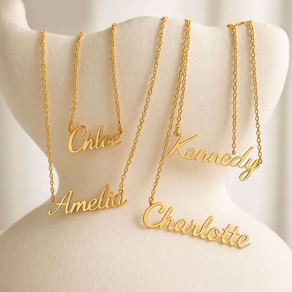 Custom Name Necklace 24K Plated Gold
