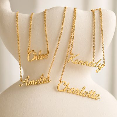 Custom Name Necklace 24K Plated Gold