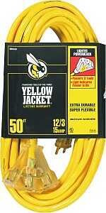 CORD EXT PWR BLK 12/3X50FT YEL