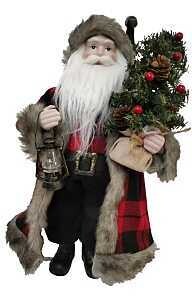 BUFFALO PLAID PLUSH SANTA 18IN