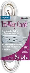 CORD EXT INDR 16/3SPT2X8FT WHT