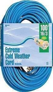 CORD EXT CLDFLX 16/3X100FT BLU