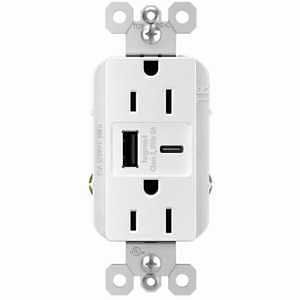 RCPTCL GFCI/USB A/C TR WHT 15A