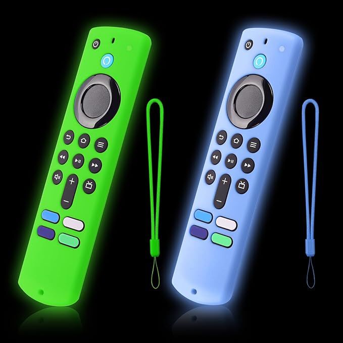 2-Pack Glowing Green + Glow Blue Remote Cover Compatible with  FireTV Stick, HD, 3rd Gen., 4K Remote Controls, Anti-Slip Silicone Protective Case with Lanyard