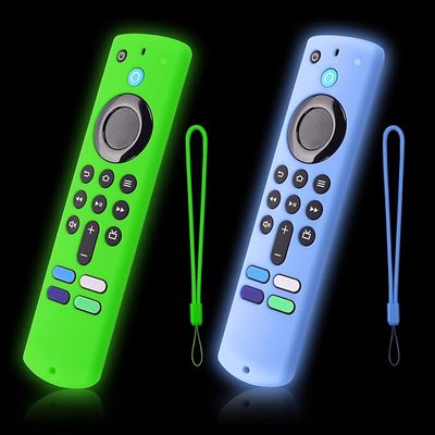 2-Pack Glowing Green + Glow Blue Remote Cover Compatible with  FireTV Stick, HD, 3rd Gen., 4K Remote Controls, Anti-Slip Silicone Protective Case with Lanyard