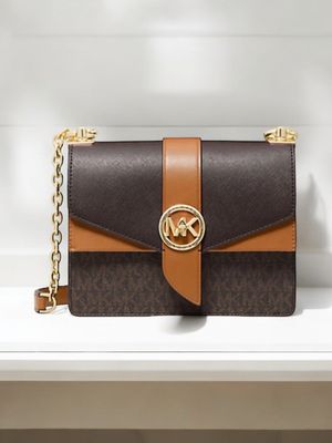 Michael Kors Greenwich Small Color-Block Logo and Saffiano Leather Crossbody Bag