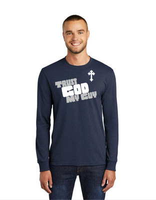 "Trust God My Guy" Long Sleeve Christian T-Shirt (Navy)