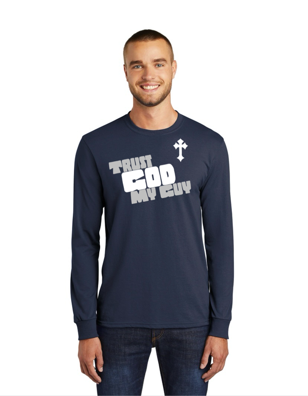 "Trust God My Guy" Long Sleeve Christian T-Shirt (Navy)