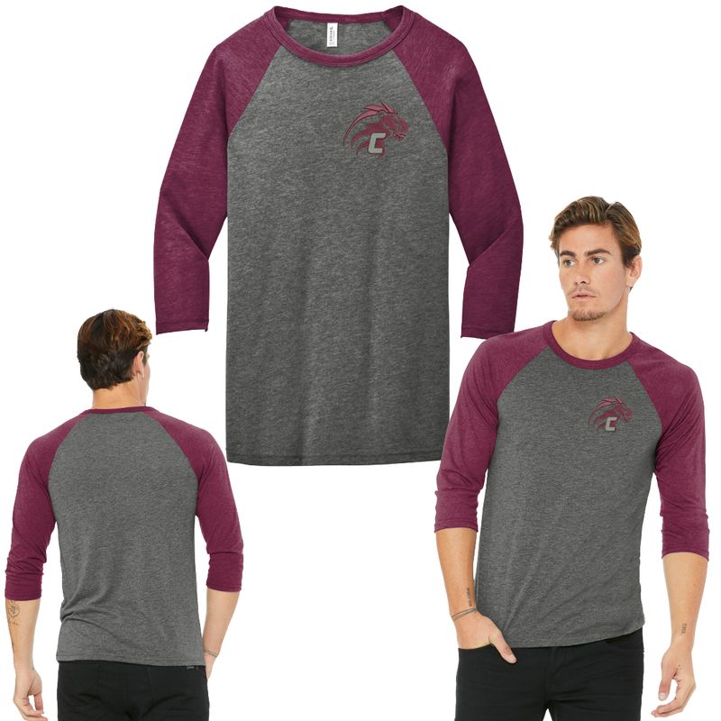 Grey/Maroon Unisex 3/4-Sleeve Baseball Tee